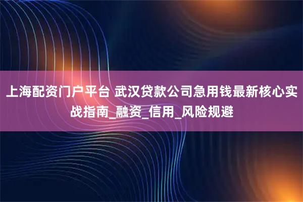 上海配资门户平台 武汉贷款公司急用钱最新核心实战指南_融资_信用_风险规避
