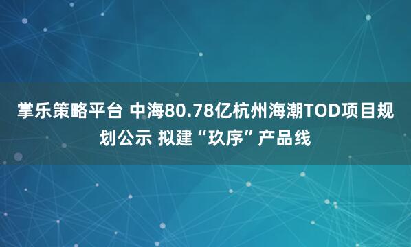 掌乐策略平台 中海80.78亿杭州海潮TOD项目规划公示 拟建“玖序”产品线